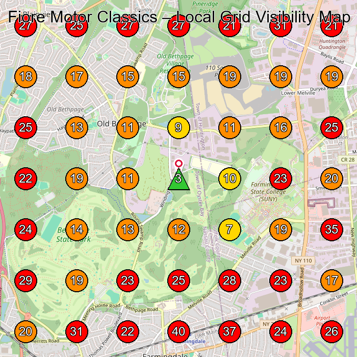 Fiore Motor Classics GeoGrid visibility map for Auto Broker in Lindenhurst